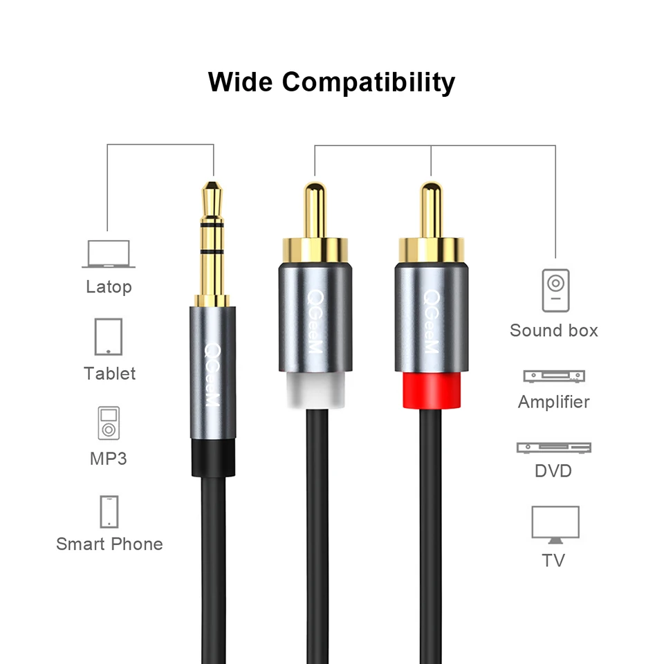 QGeeM RCA Cable 2RCA to 3.5 Au - Audio Music Mixer ulasan dan harga