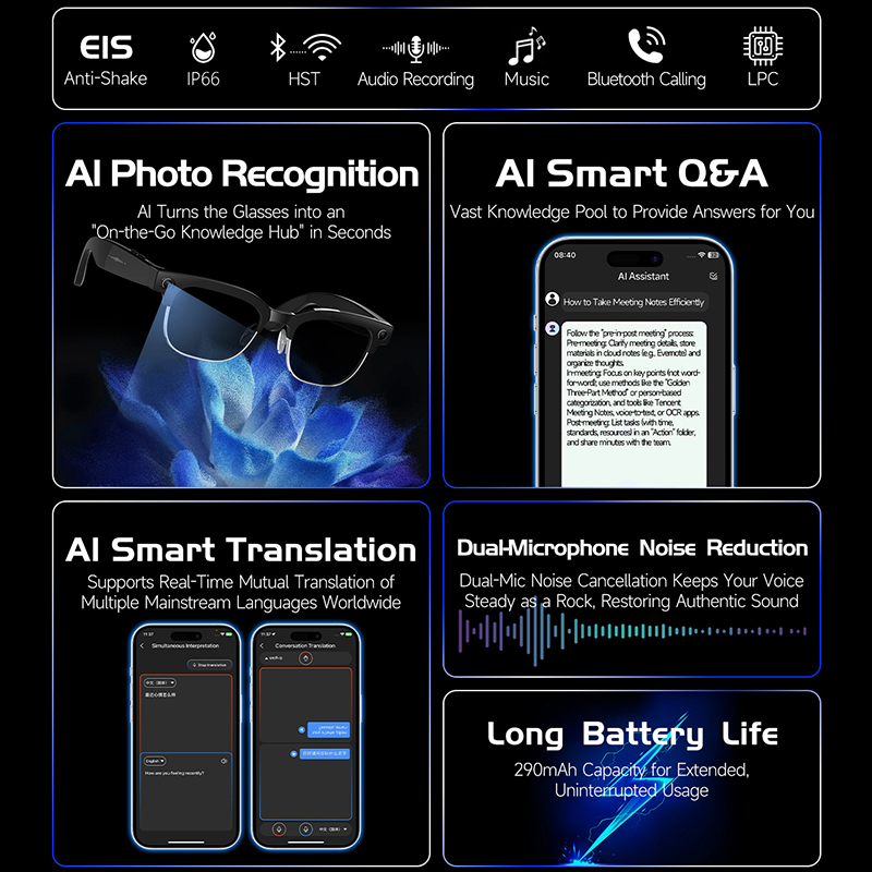AI Smart Translation Glasses W - Audio Music Recognition ulasan dan harga