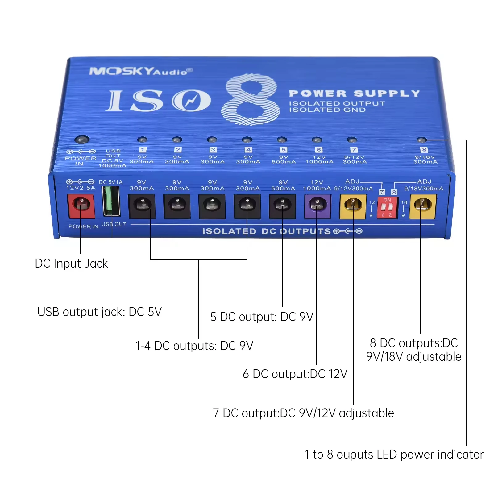 MOSKY ISO-8 Pedal Power Supply - Looper Pedal Guitar ulasan dan harga