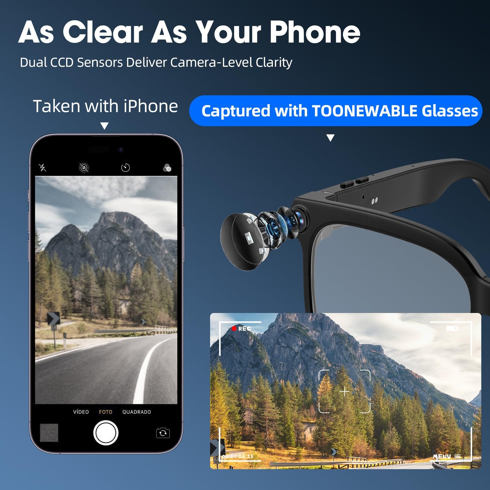 Smart camera glasses, 8-megapi - Audio Music Recognition ulasan dan harga