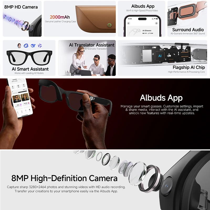 8MP HD CameraAl Smart Glasses  - Audio Music Recognition ulasan dan harga