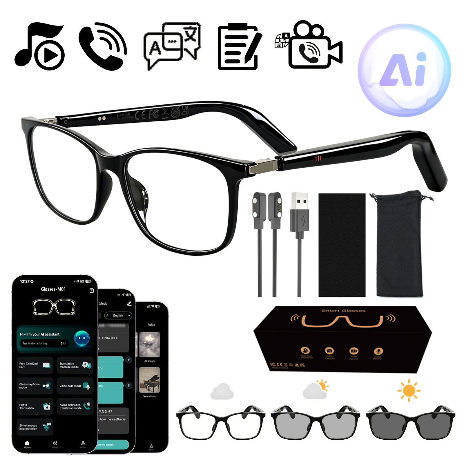 Smart Audio Glasses with Real- - Audio Music Hifi ulasan dan harga