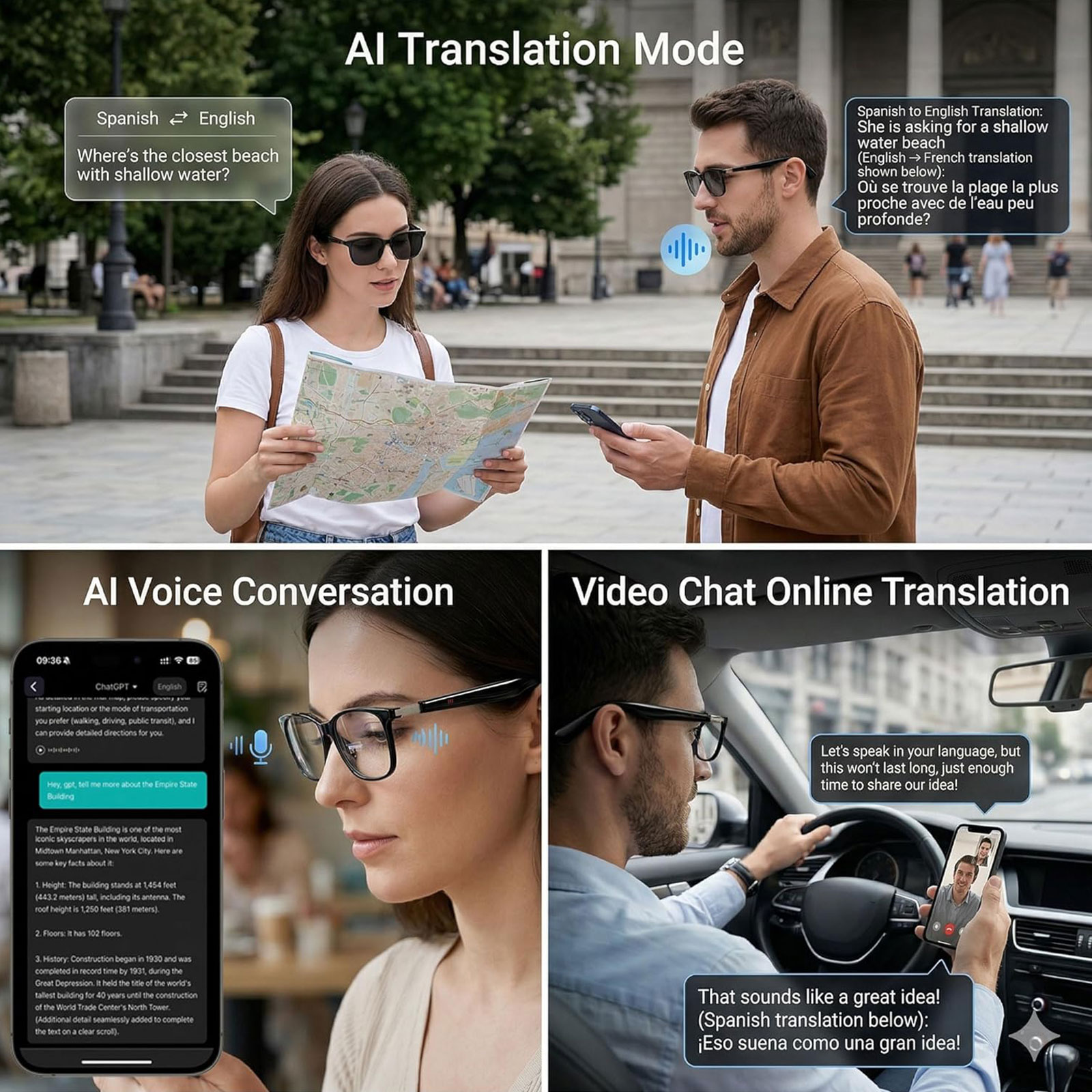 Smart Audio Glasses with Real- - Audio Music Hifi ulasan dan harga